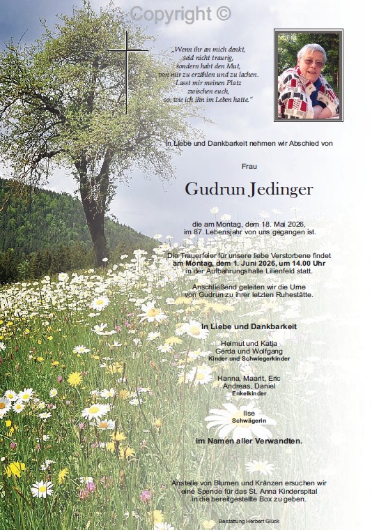 Sterbefall Gudrun Jedinger