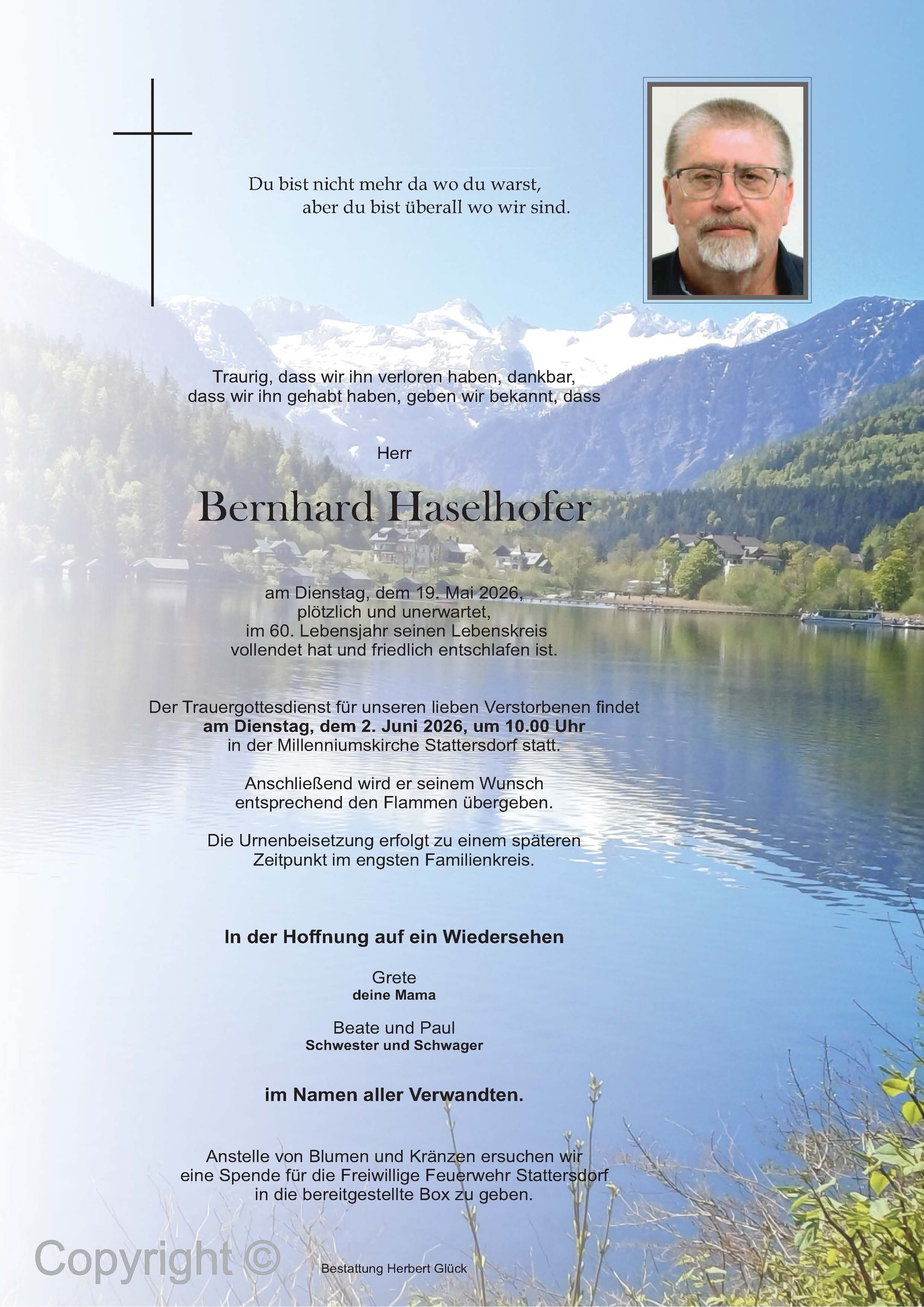 Sterbefall Bernhard Haselhofer