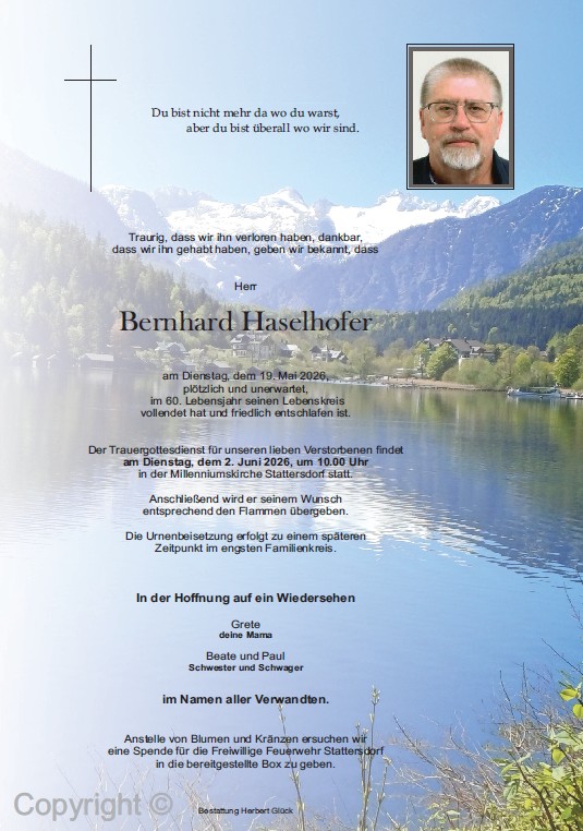 Sterbefall Bernhard Haselhofer