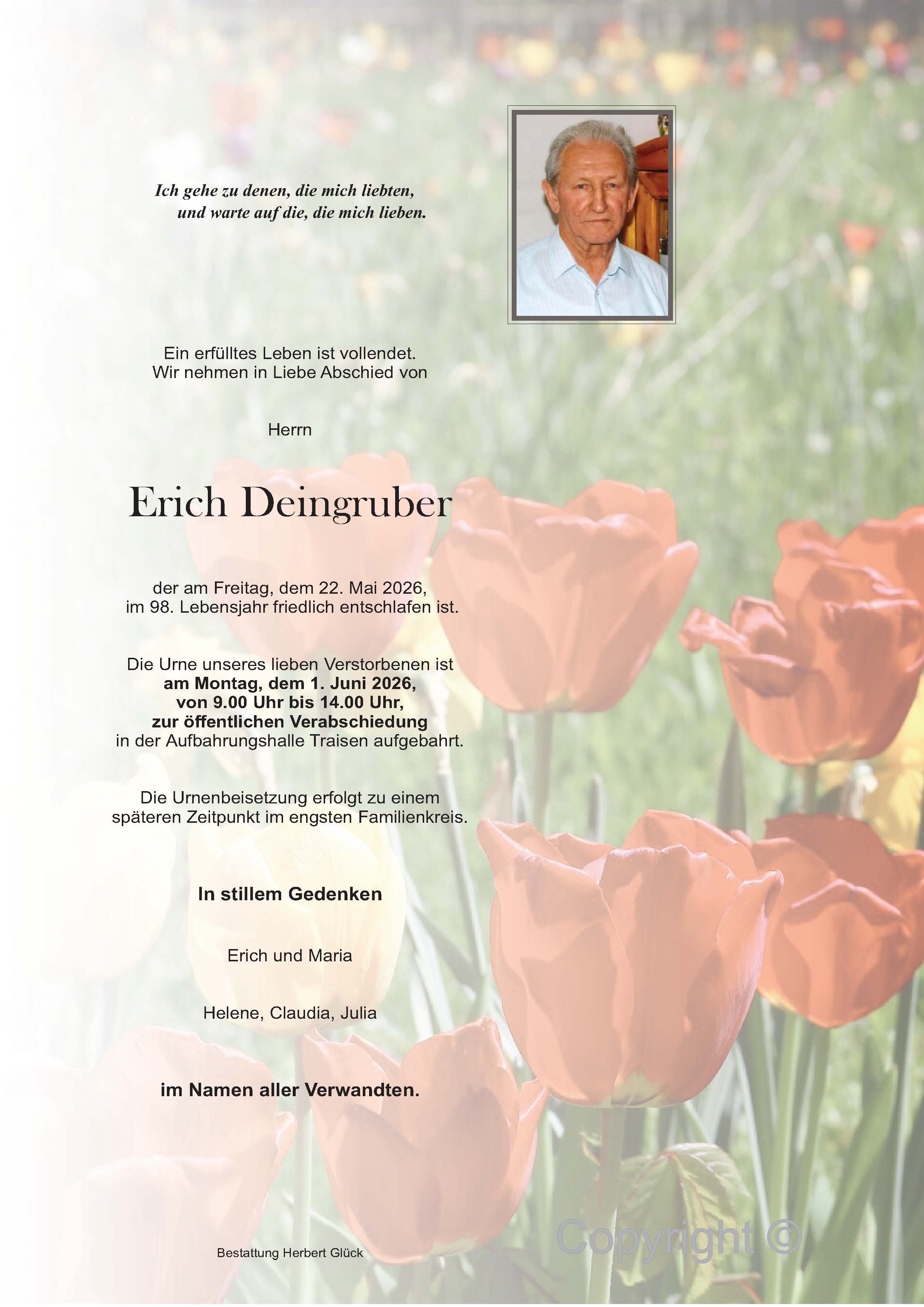 Sterbefall Erich Deingruber