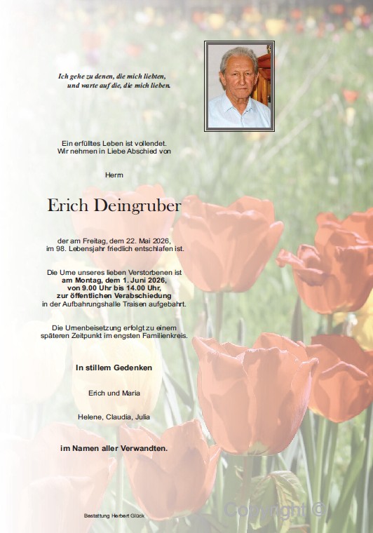 Sterbefall Erich Deingruber