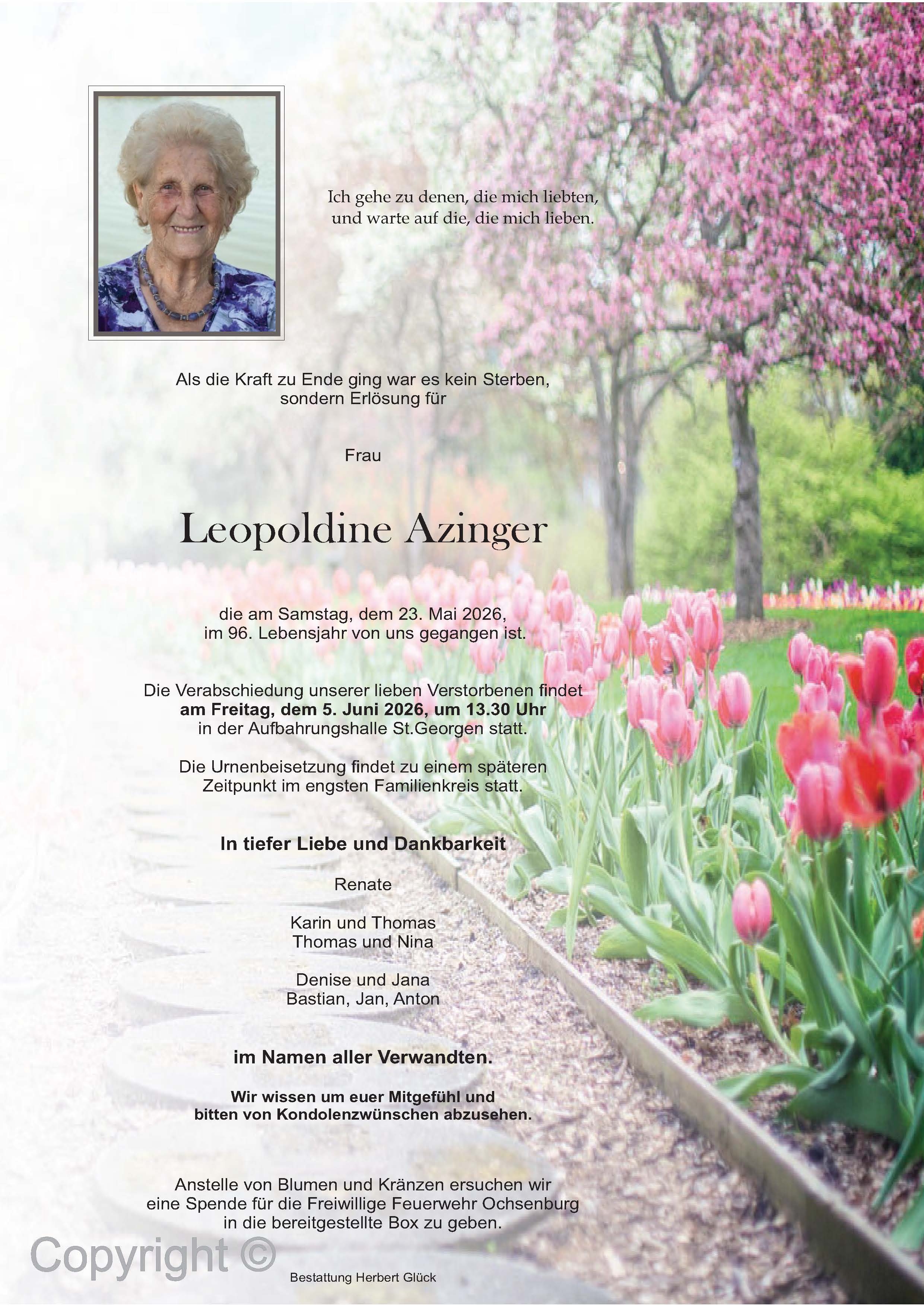 Sterbefall Leopoldine Azinger