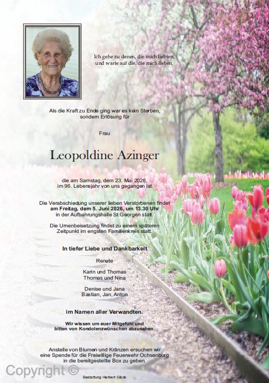 Sterbefall Leopoldine Azinger