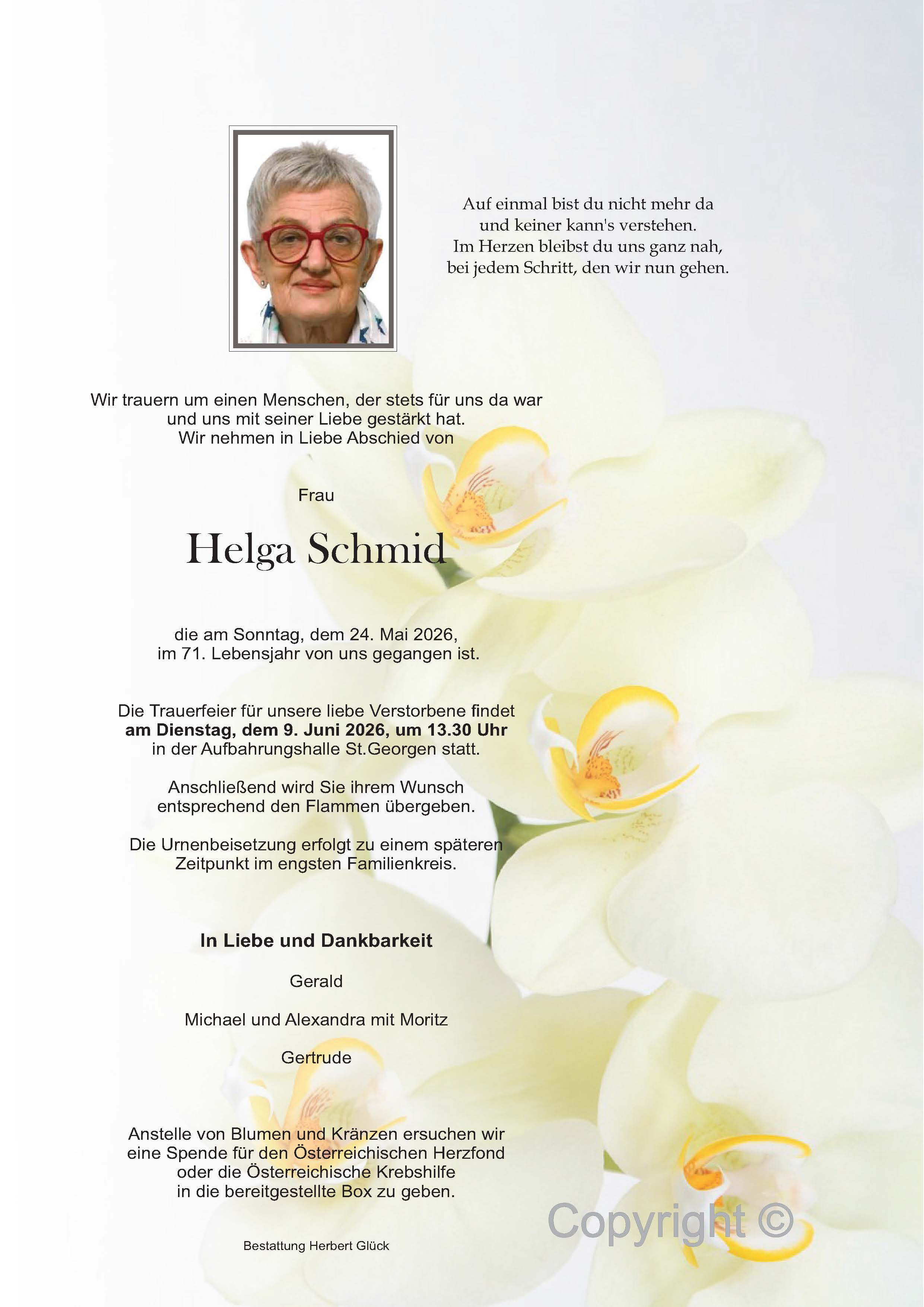 Sterbefall Helga Schmid