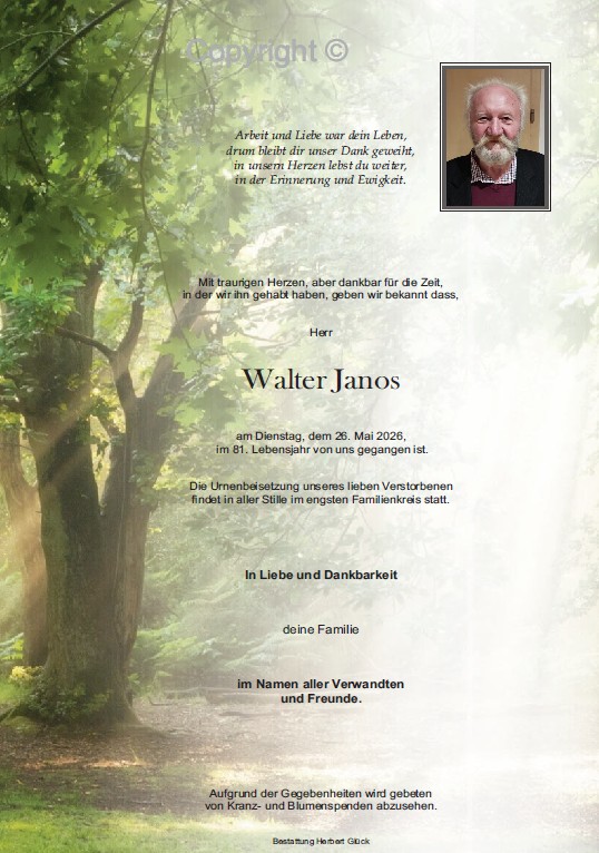 Sterbefall Walter Janos