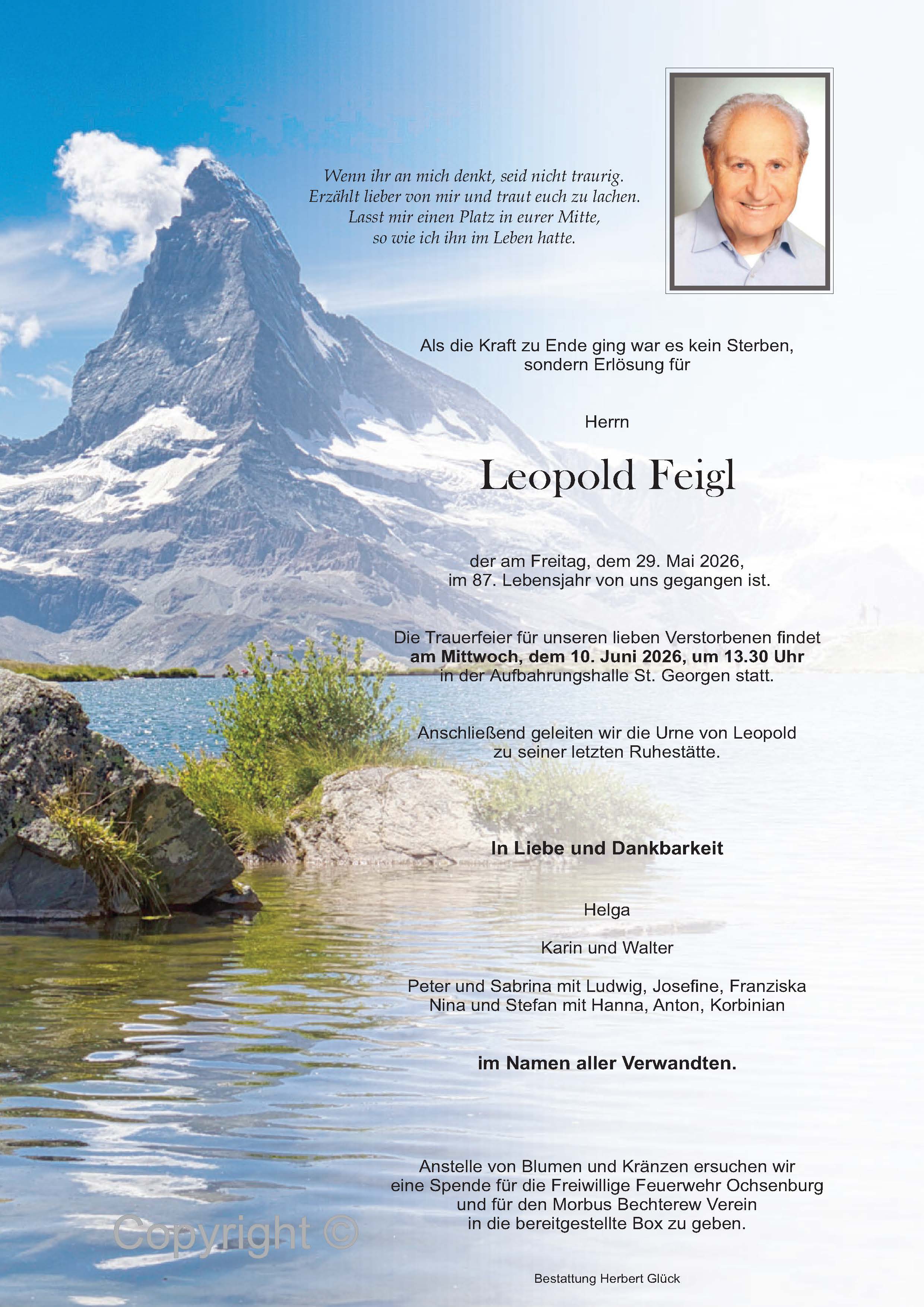 Sterbefall Leopold Feigl