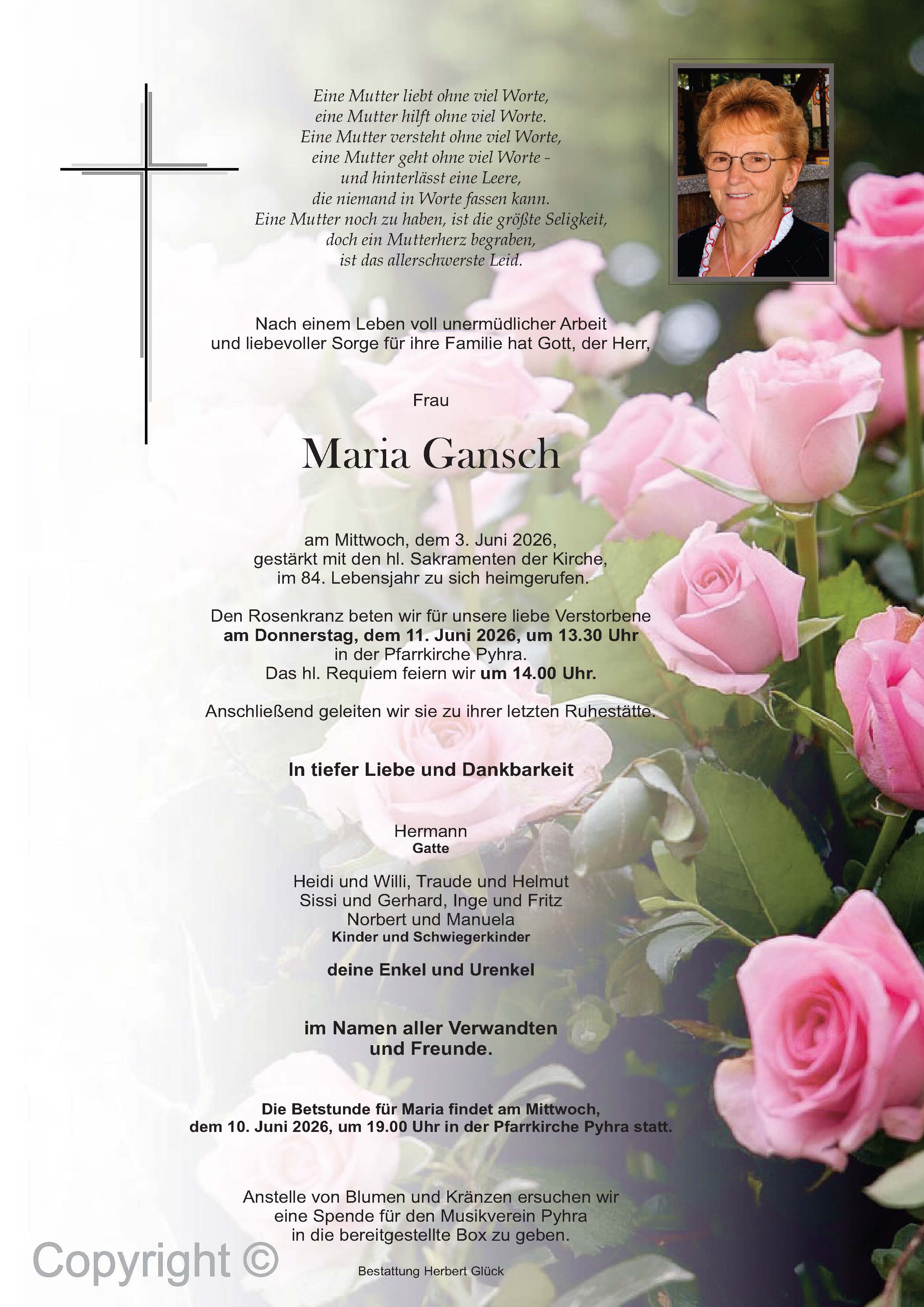 Sterbefall Maria Gansch