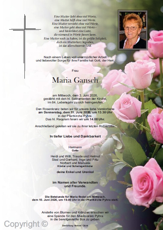 Sterbefall Maria Gansch