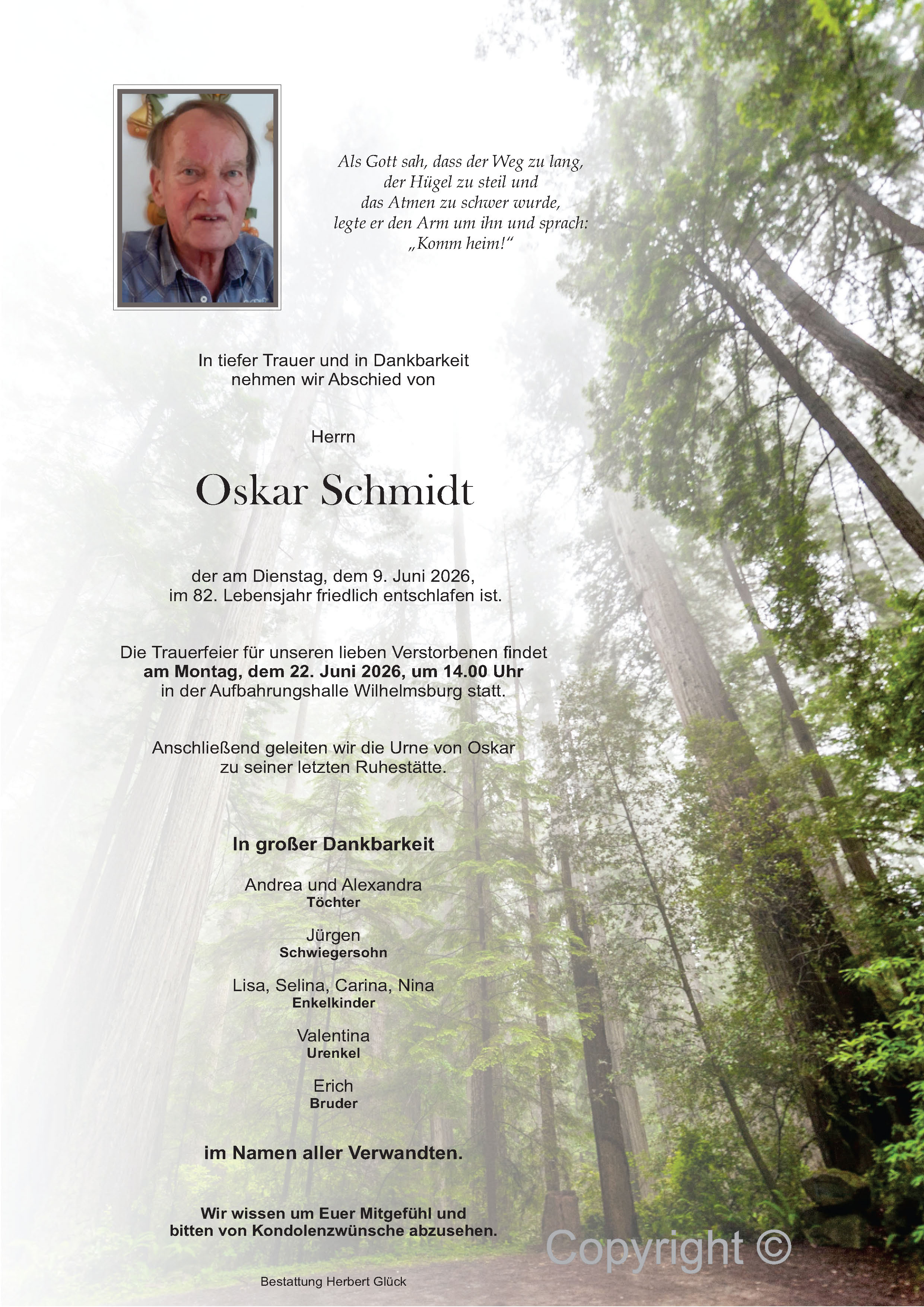 Sterbefall Oskar Schmidt