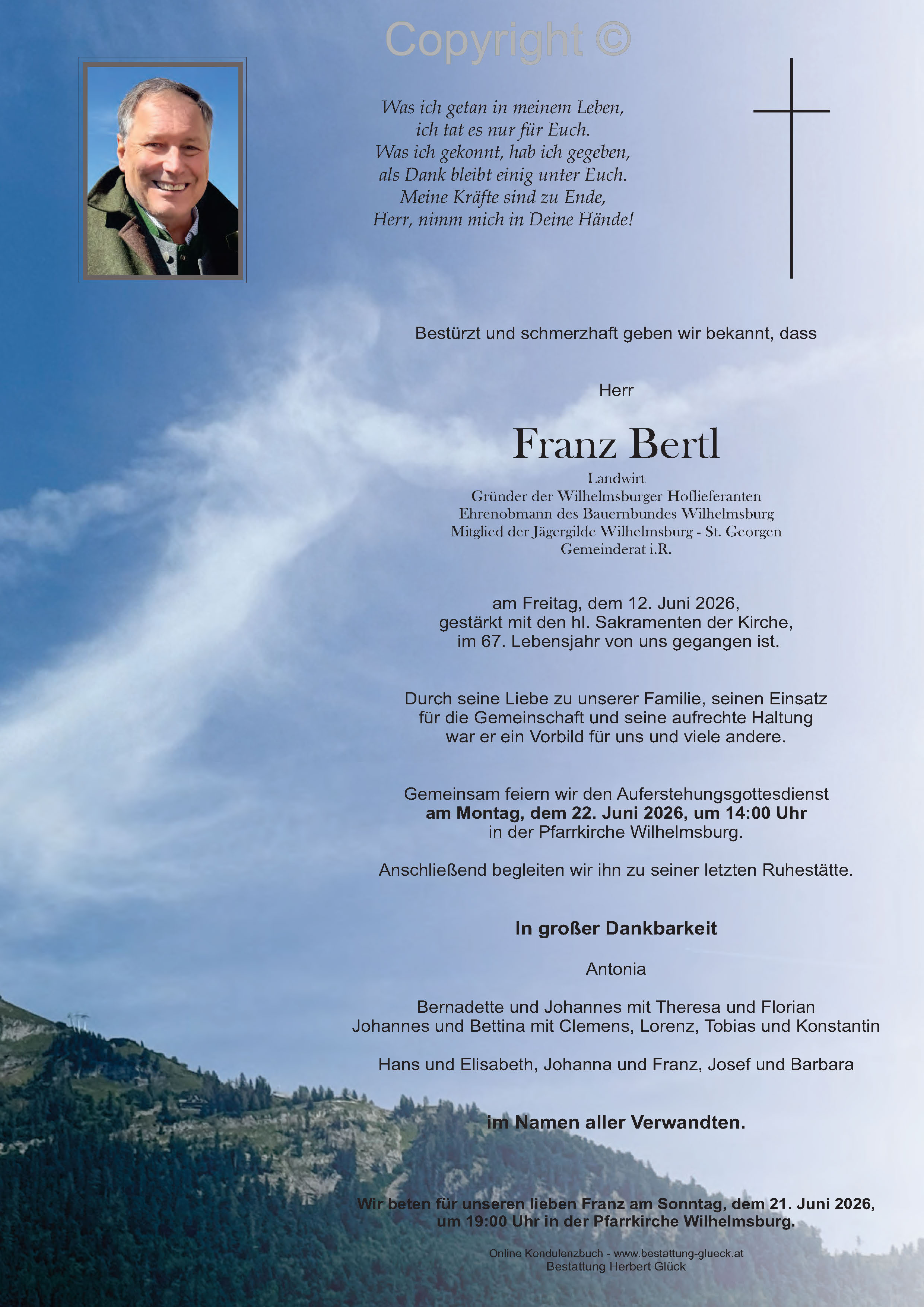 Sterbefall Franz Bertl