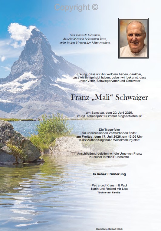 Sterbefall Franz Schwaiger