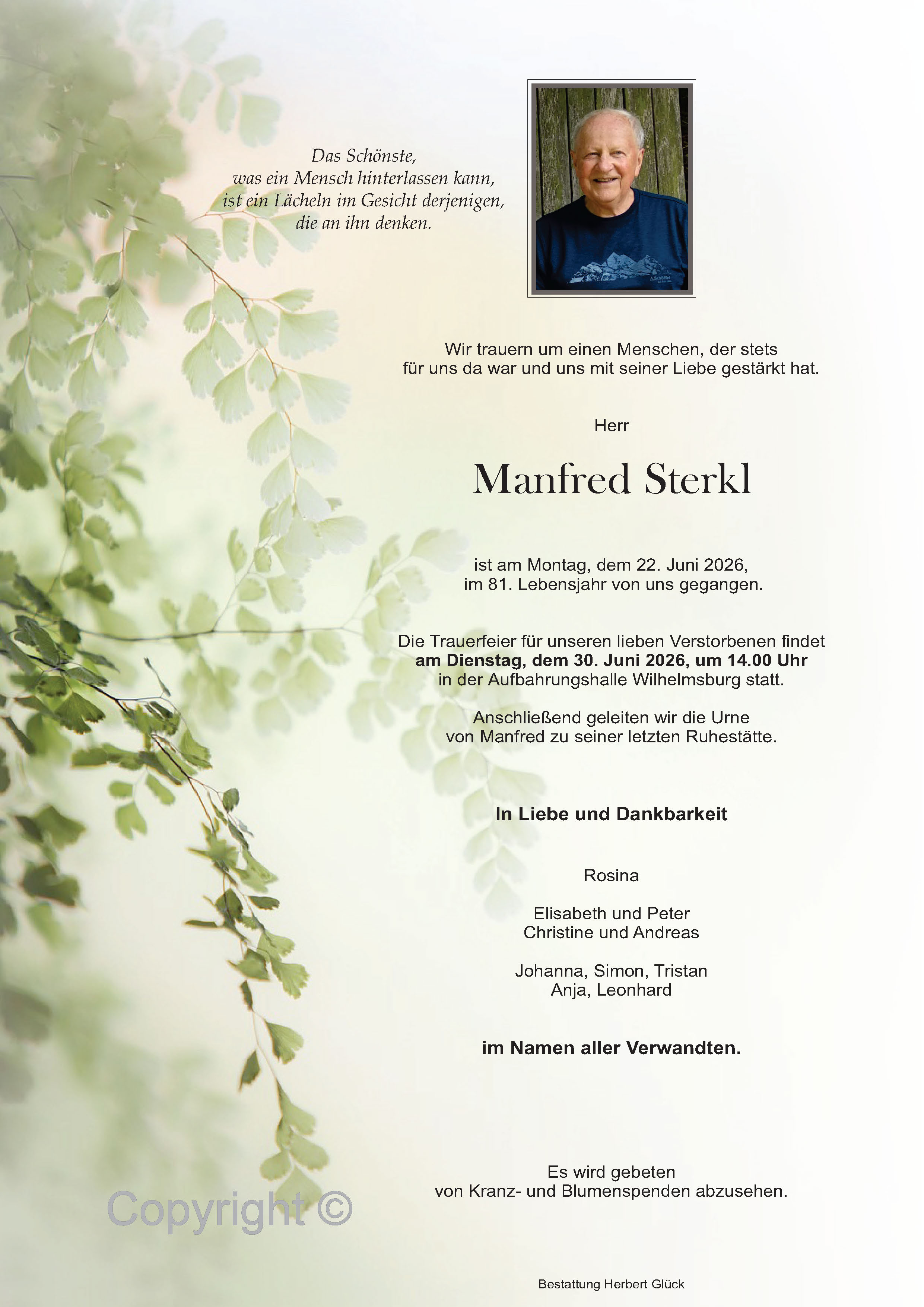 Sterbefall Manfred Sterkl