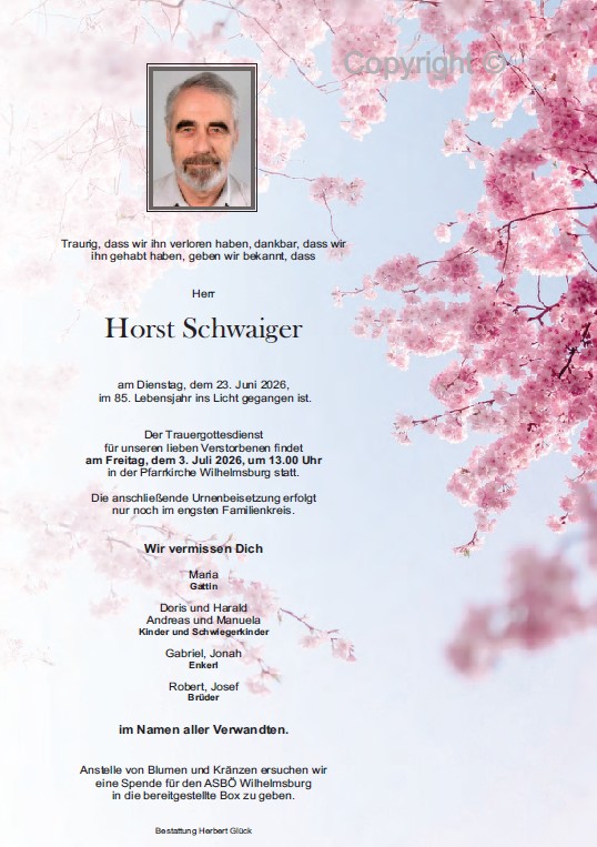 Sterbefall Horst Schwaiger
