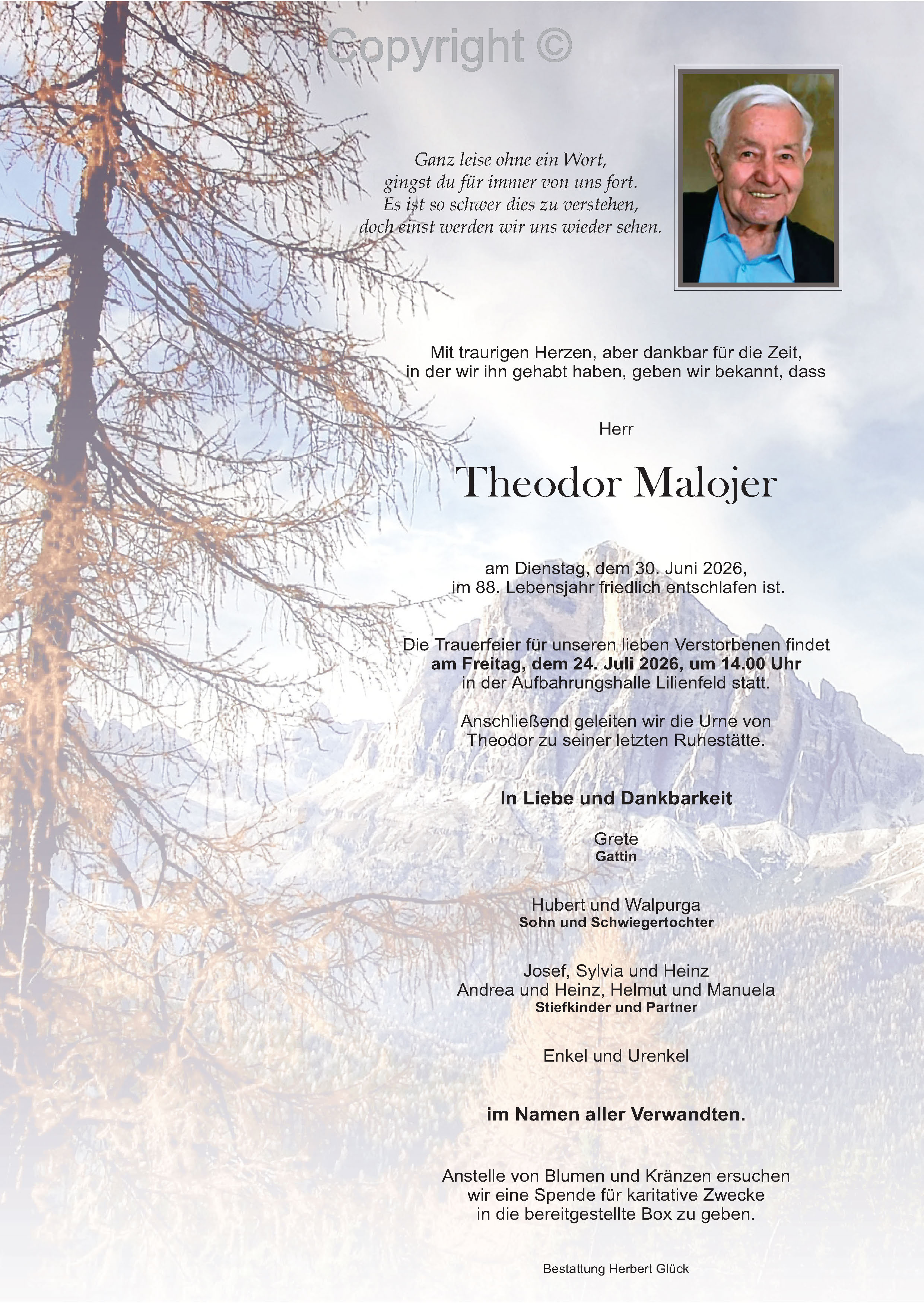 Sterbefall Theodor Malojer