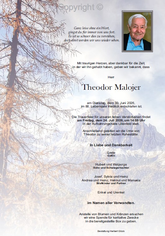 Sterbefall Theodor Malojer