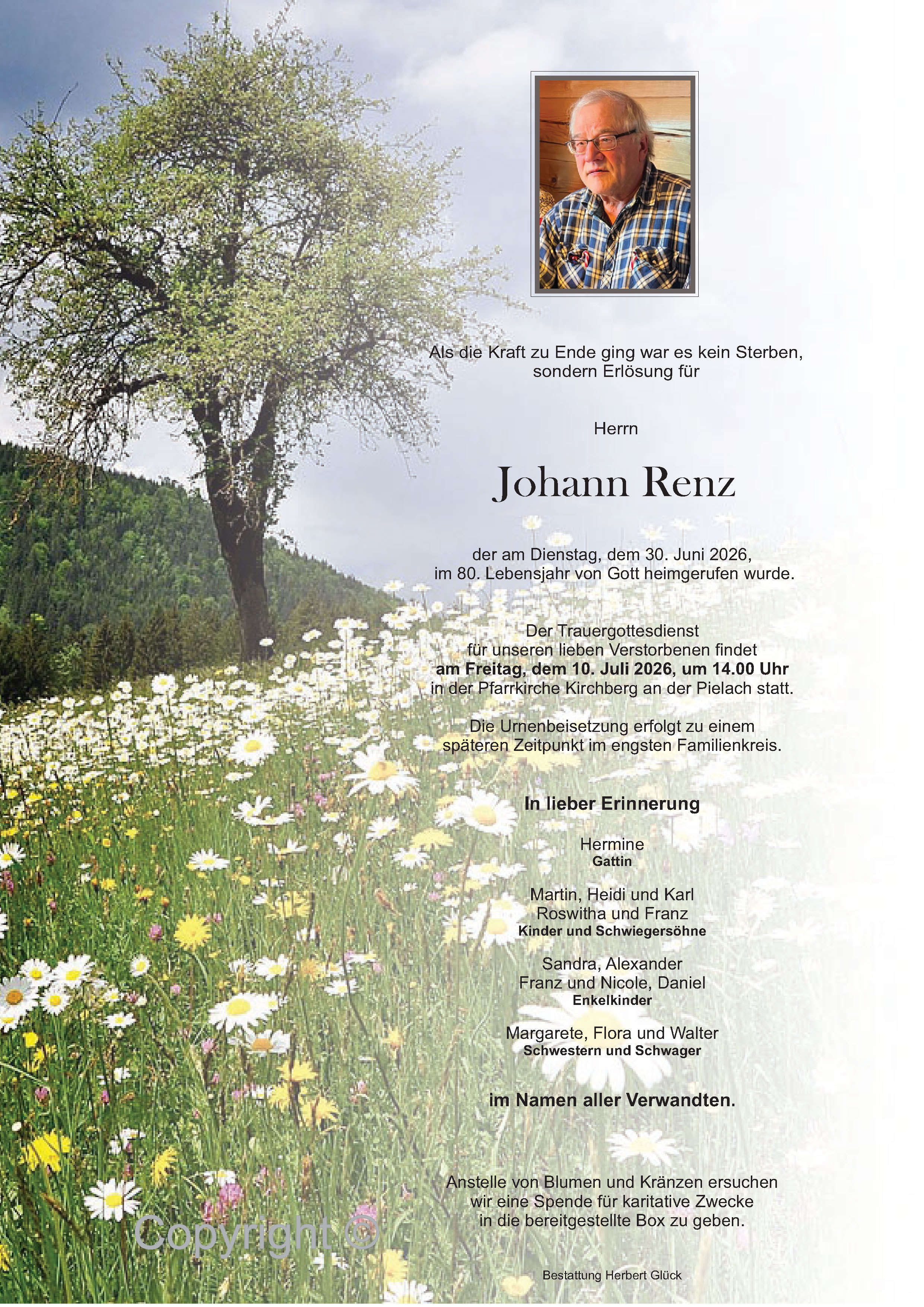 Sterbefall Johann Renz