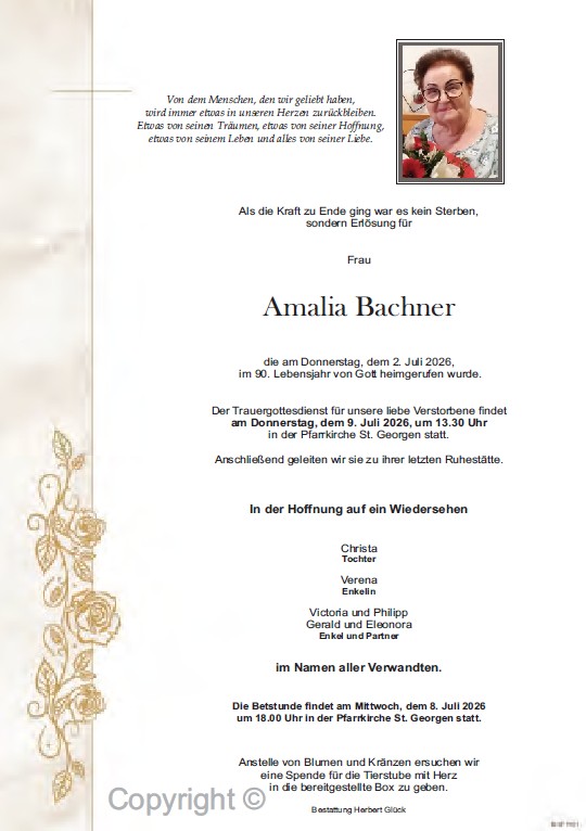 Sterbefall Amalia Bachner