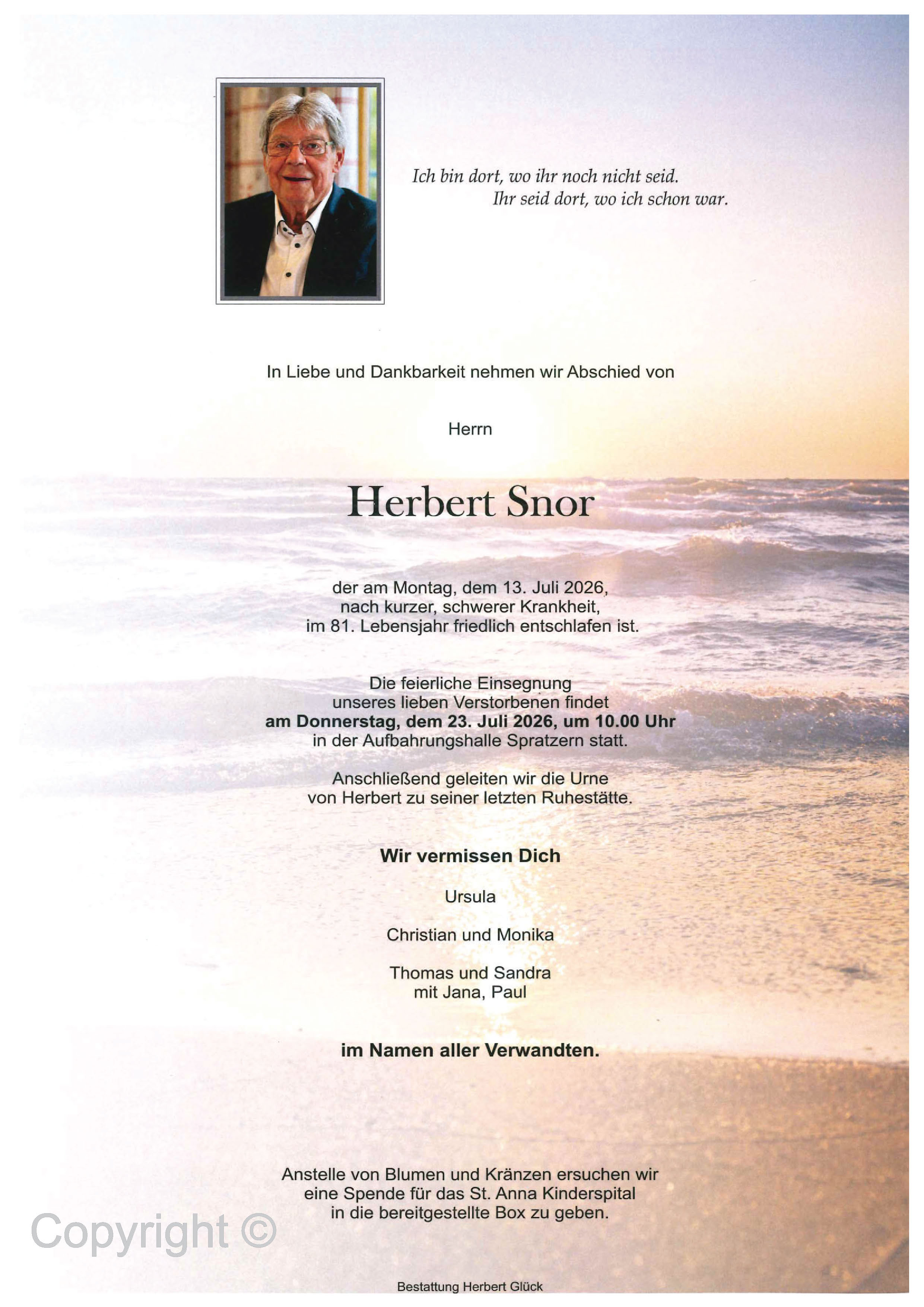 Sterbefall Herbert Snor