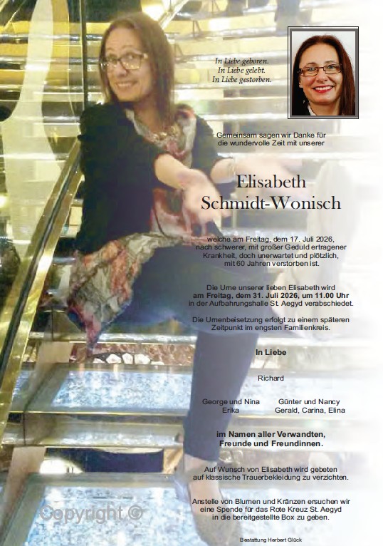 Sterbefall Elisabeth Schmidt-Wonisch