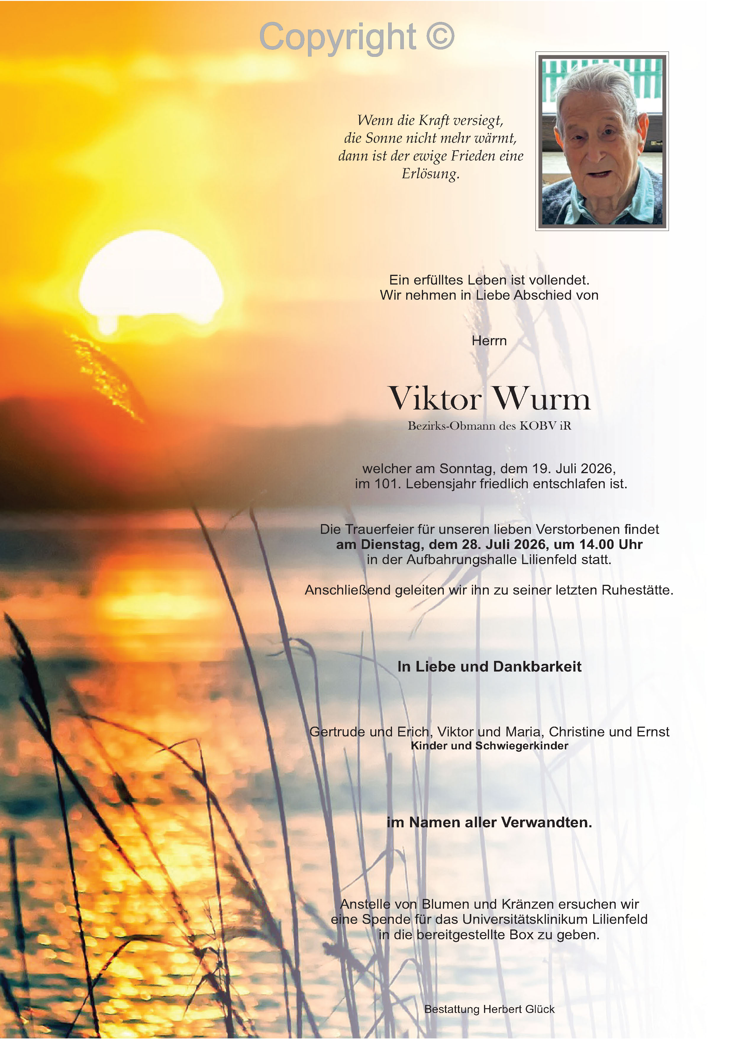 Sterbefall Viktor Wurm