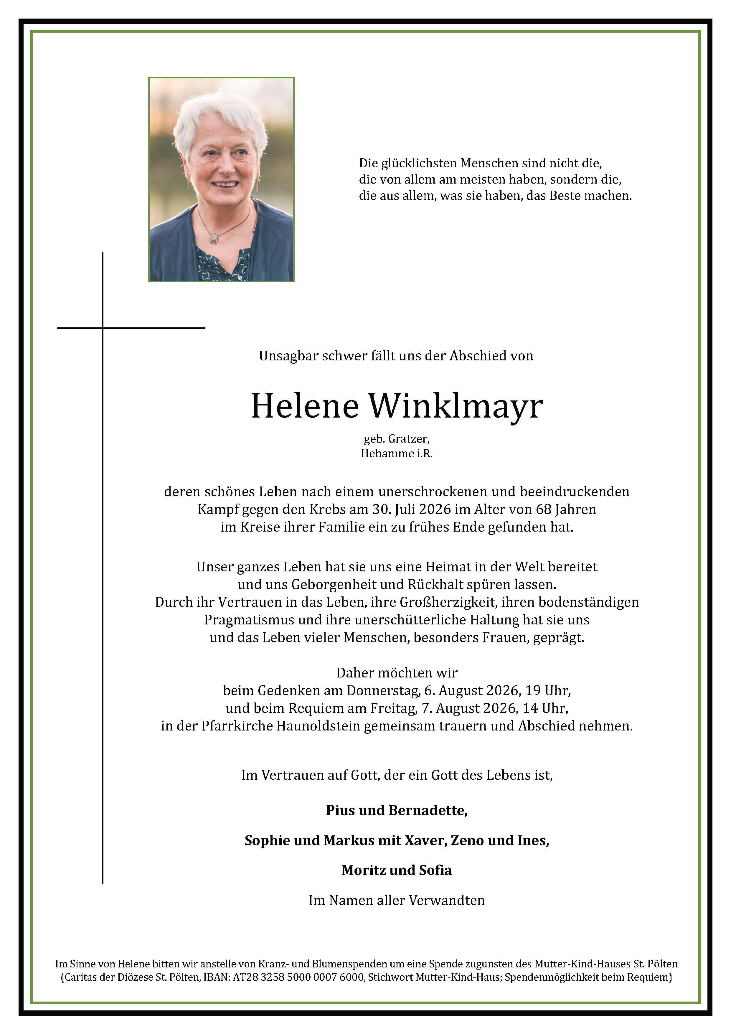 Sterbefall Helene Winklmayr