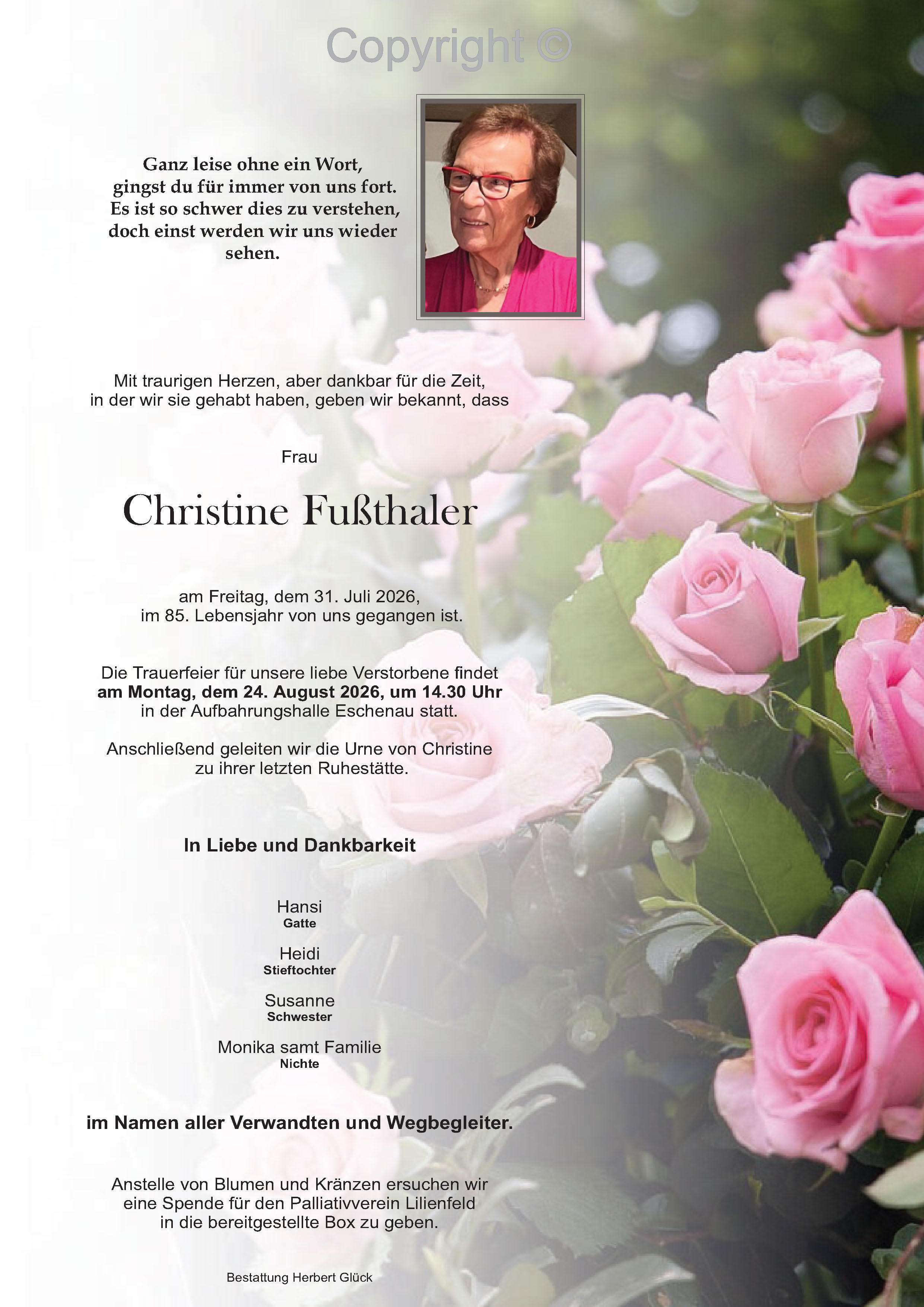 Sterbefall Christine Fußthaler
