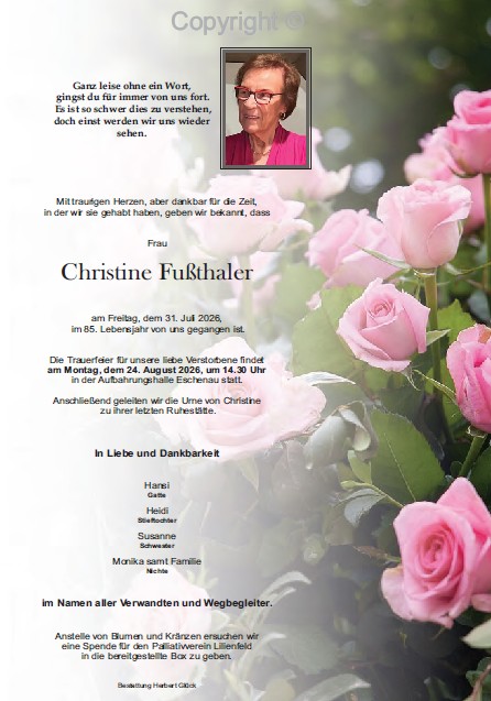 Sterbefall Christine Fußthaler