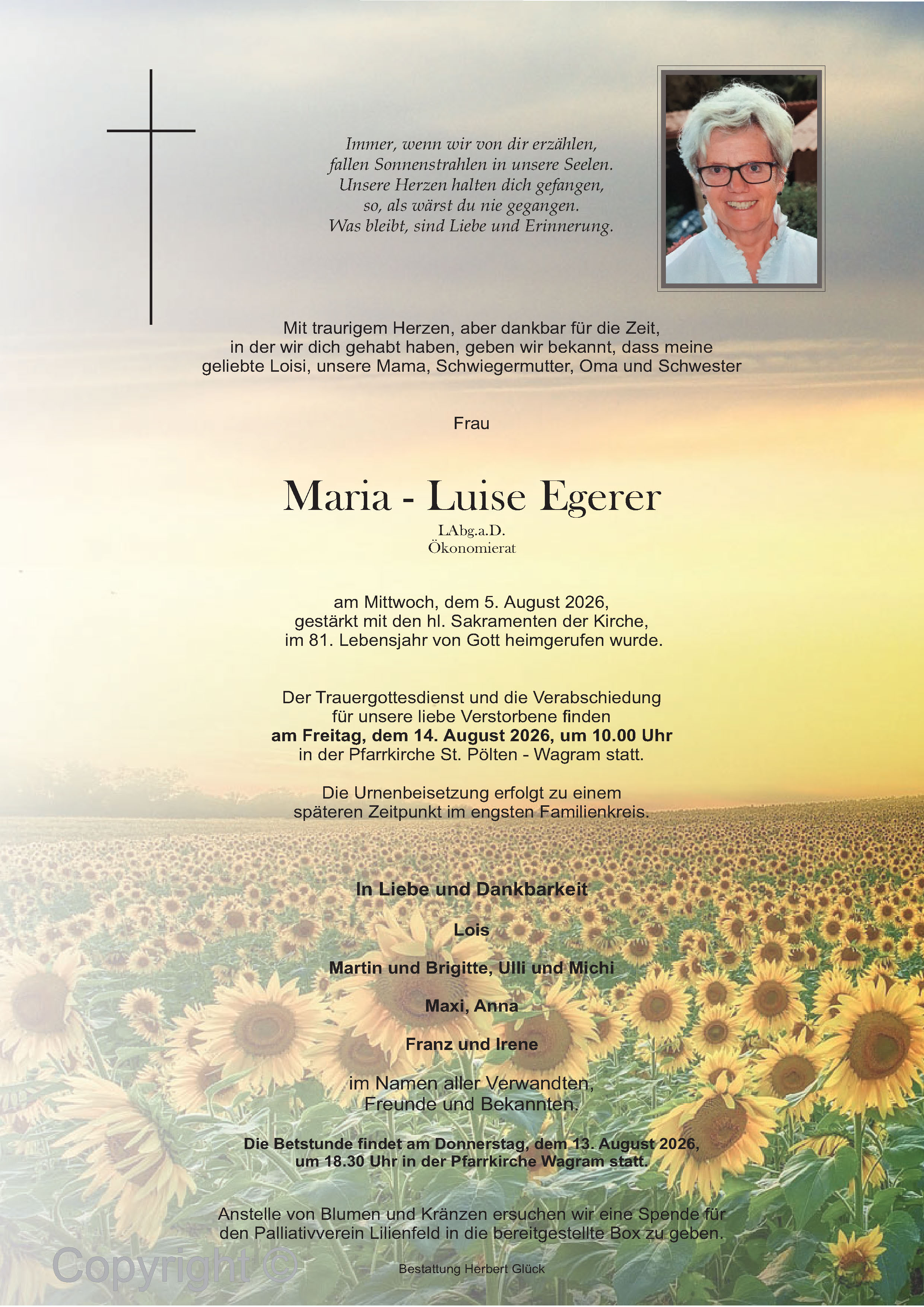 Sterbefall Maria-Luise Egerer