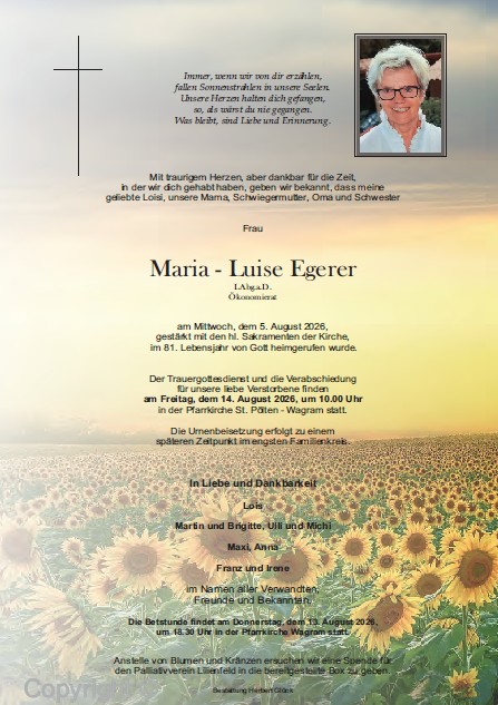 Sterbefall Maria-Luise Egerer