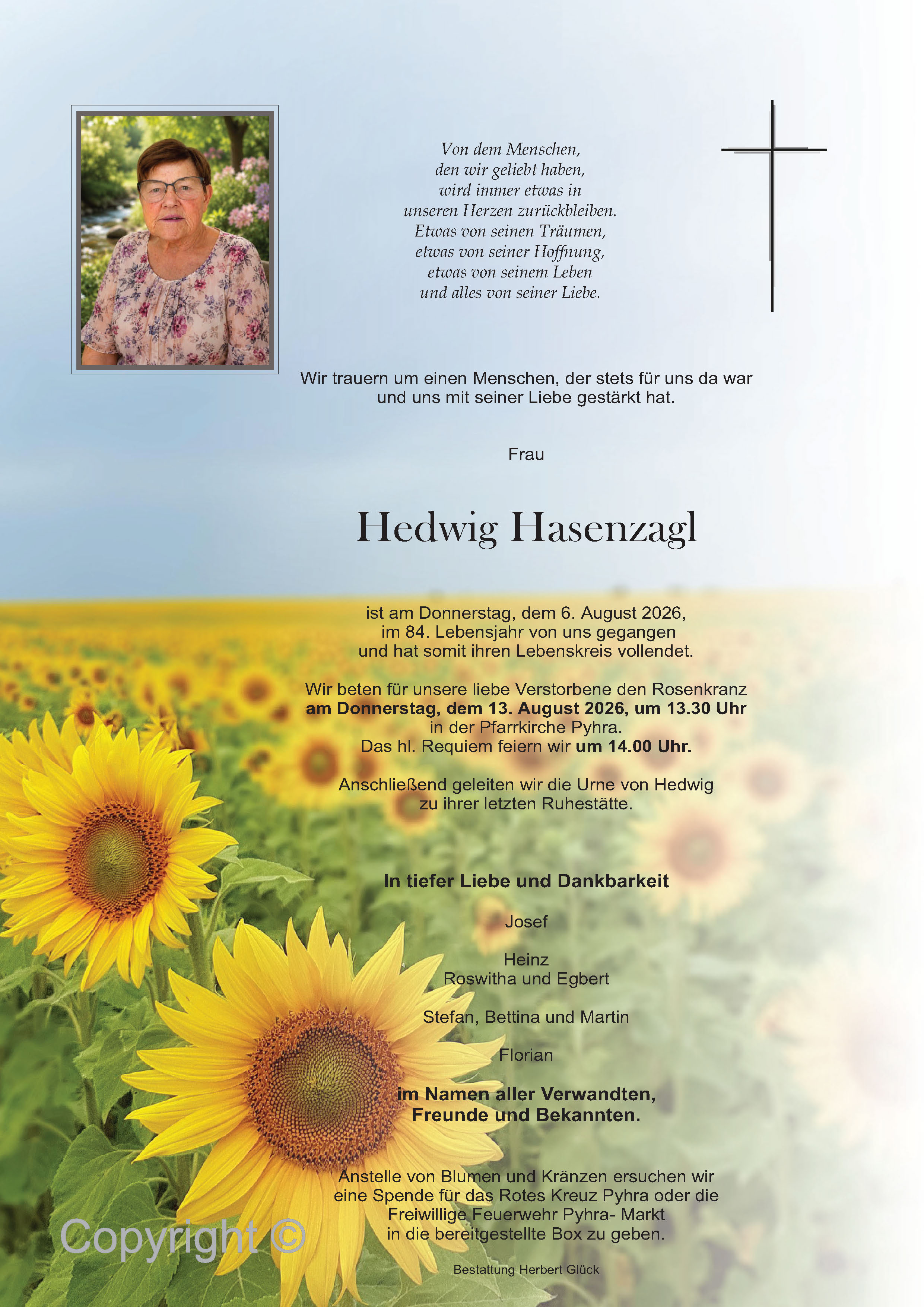 Sterbefall Hedwig Hasenzagl