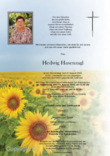 Sterbefall Hedwig Hasenzagl