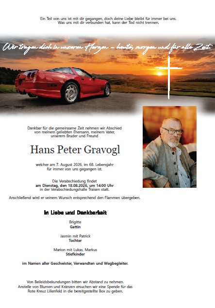 Sterbefall Hans Peter Gravogl