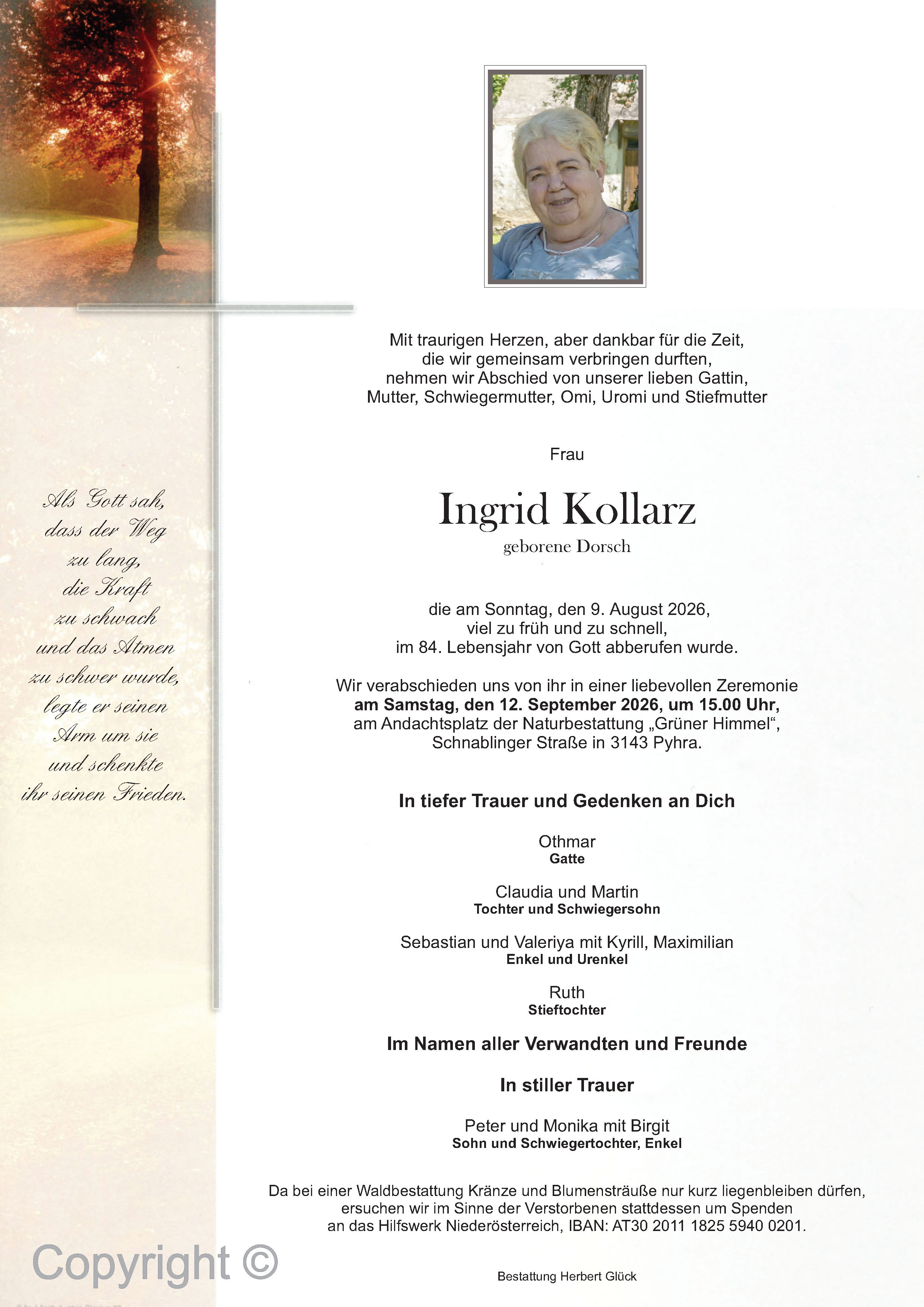 Sterbefall Ingrid Kollarz