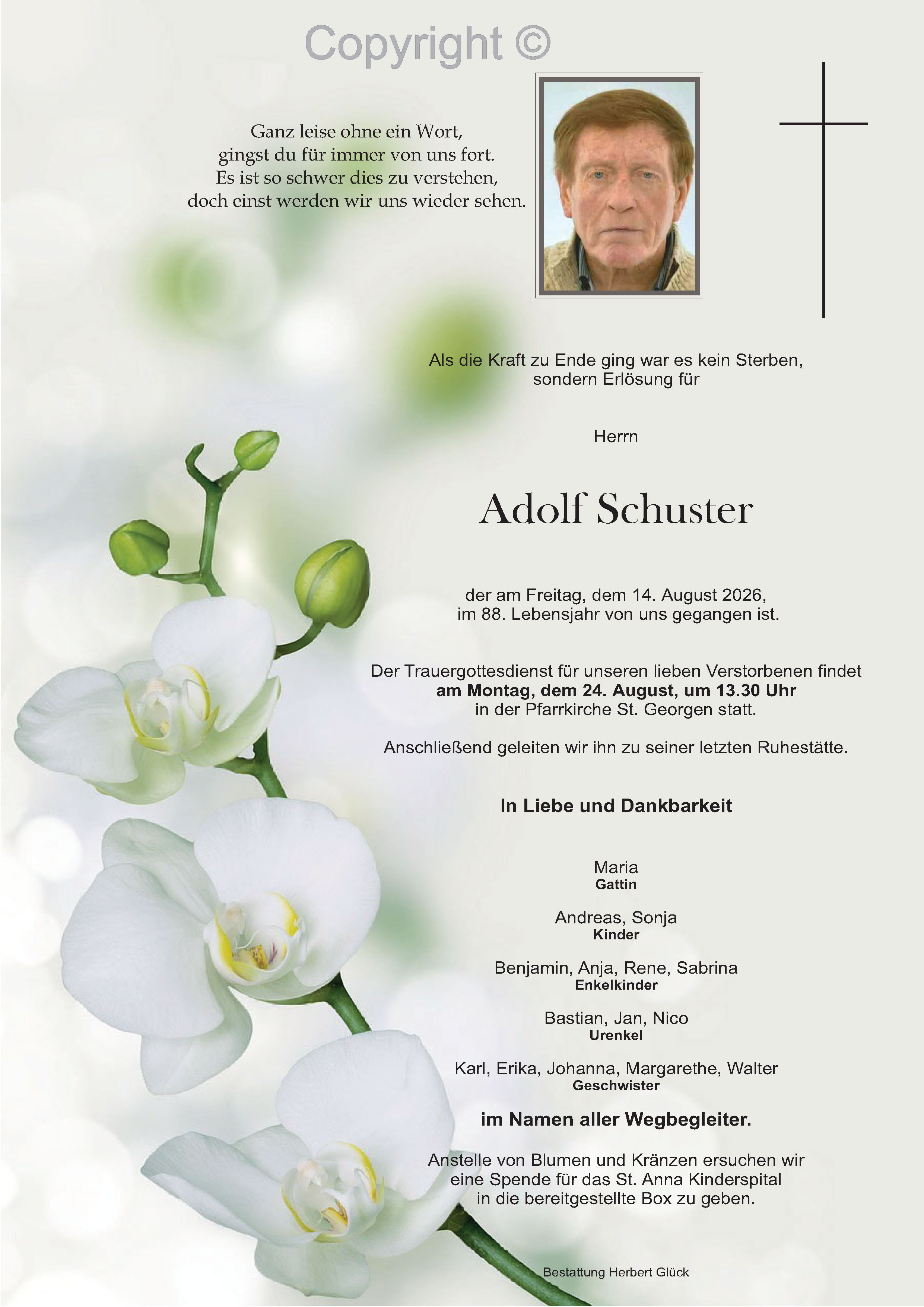 Sterbefall Adolf Schuster