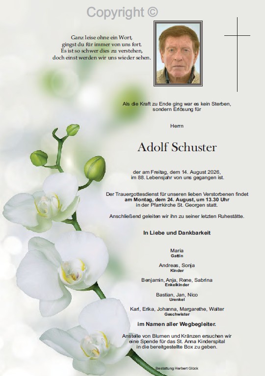 Sterbefall Adolf Schuster