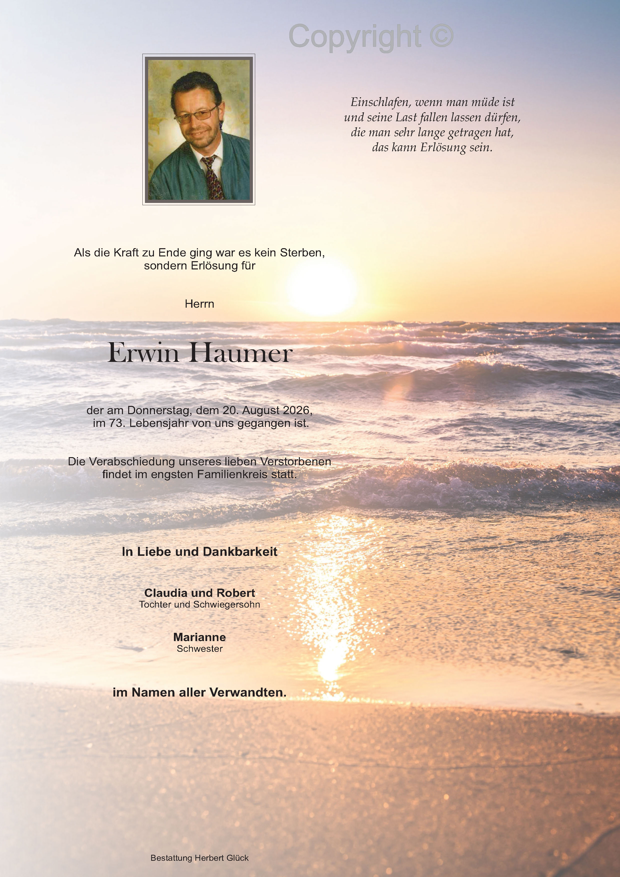 Sterbefall Erwin Haumer