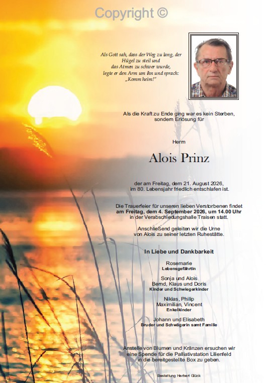 Sterbefall Alois Prinz