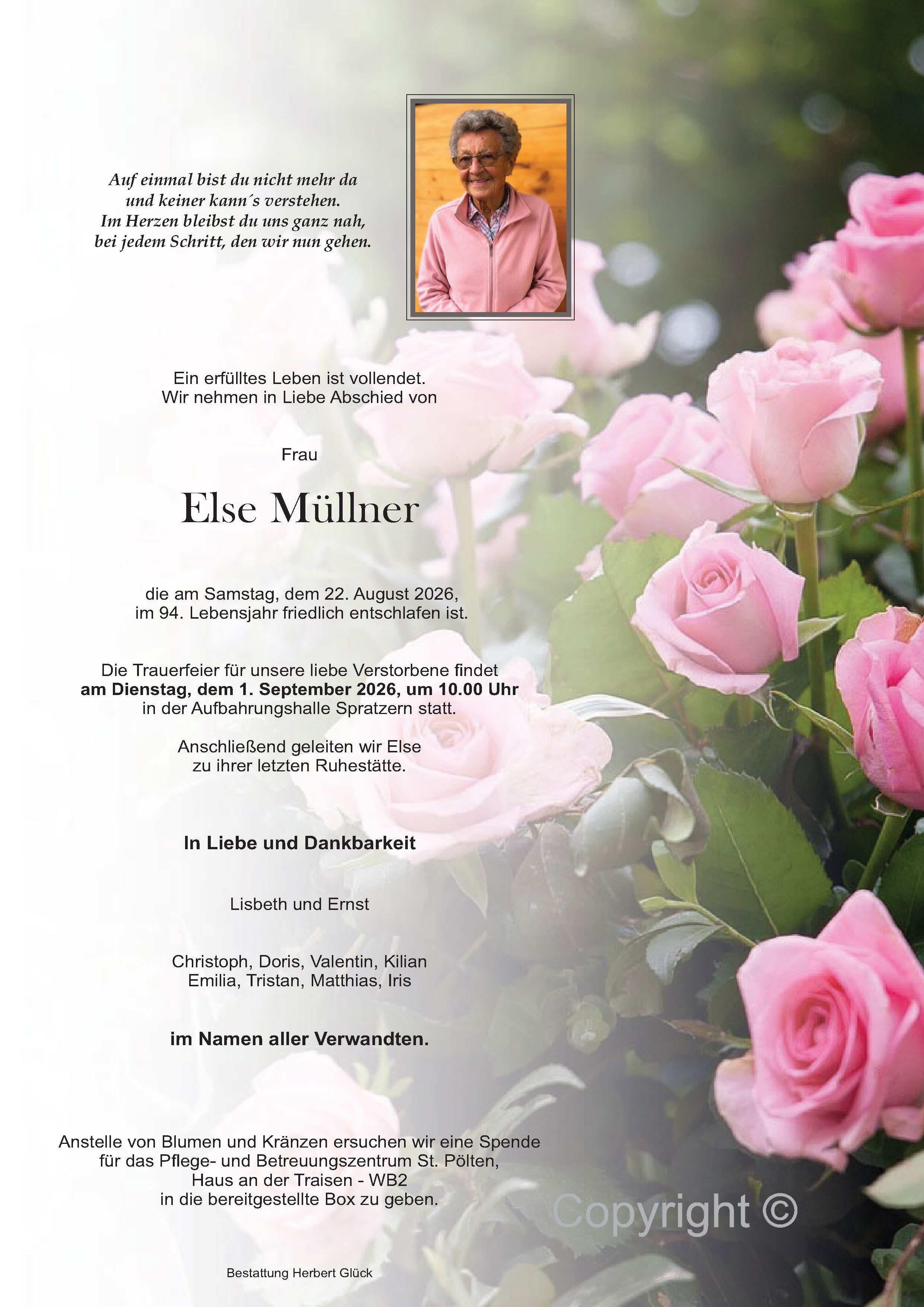 Sterbefall Else Müllner