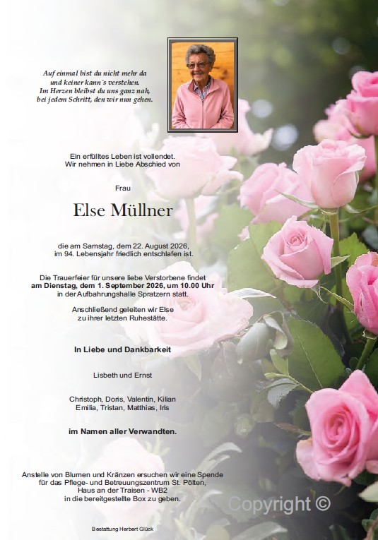 Sterbefall Else Müllner