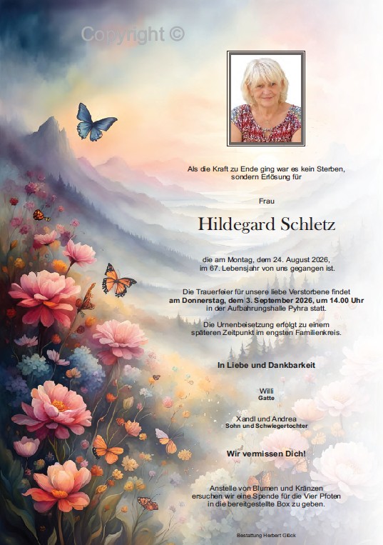 Sterbefall Hildegard Schletz