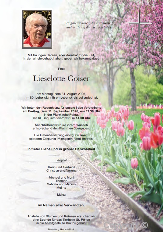 Sterbefall Lieselotte Goiser