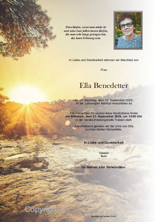 Sterbefall Ella Benedetter