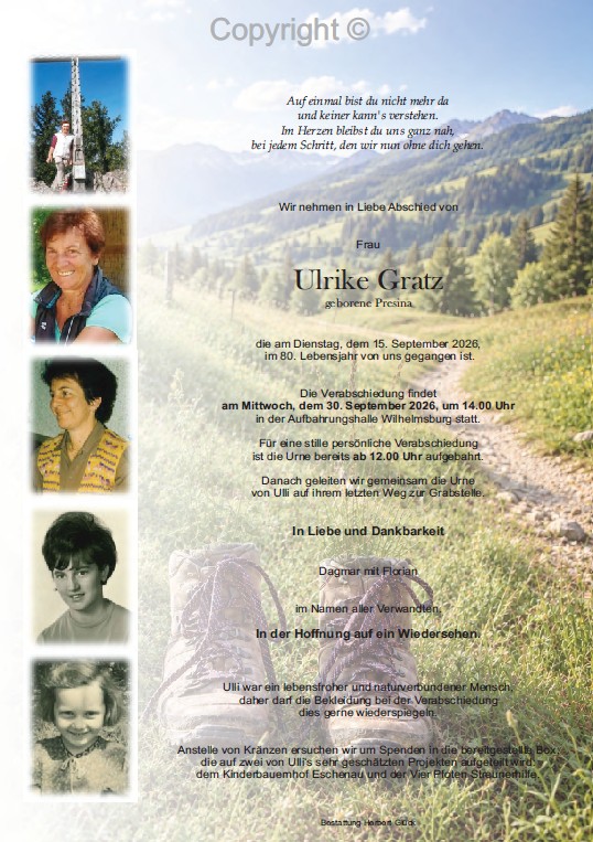 Sterbefall Ulrike Gratz