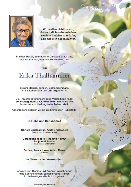 Sterbefall Erika Thalhammer