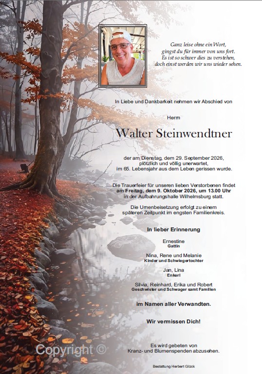 Sterbefall Walter Steinwendtner