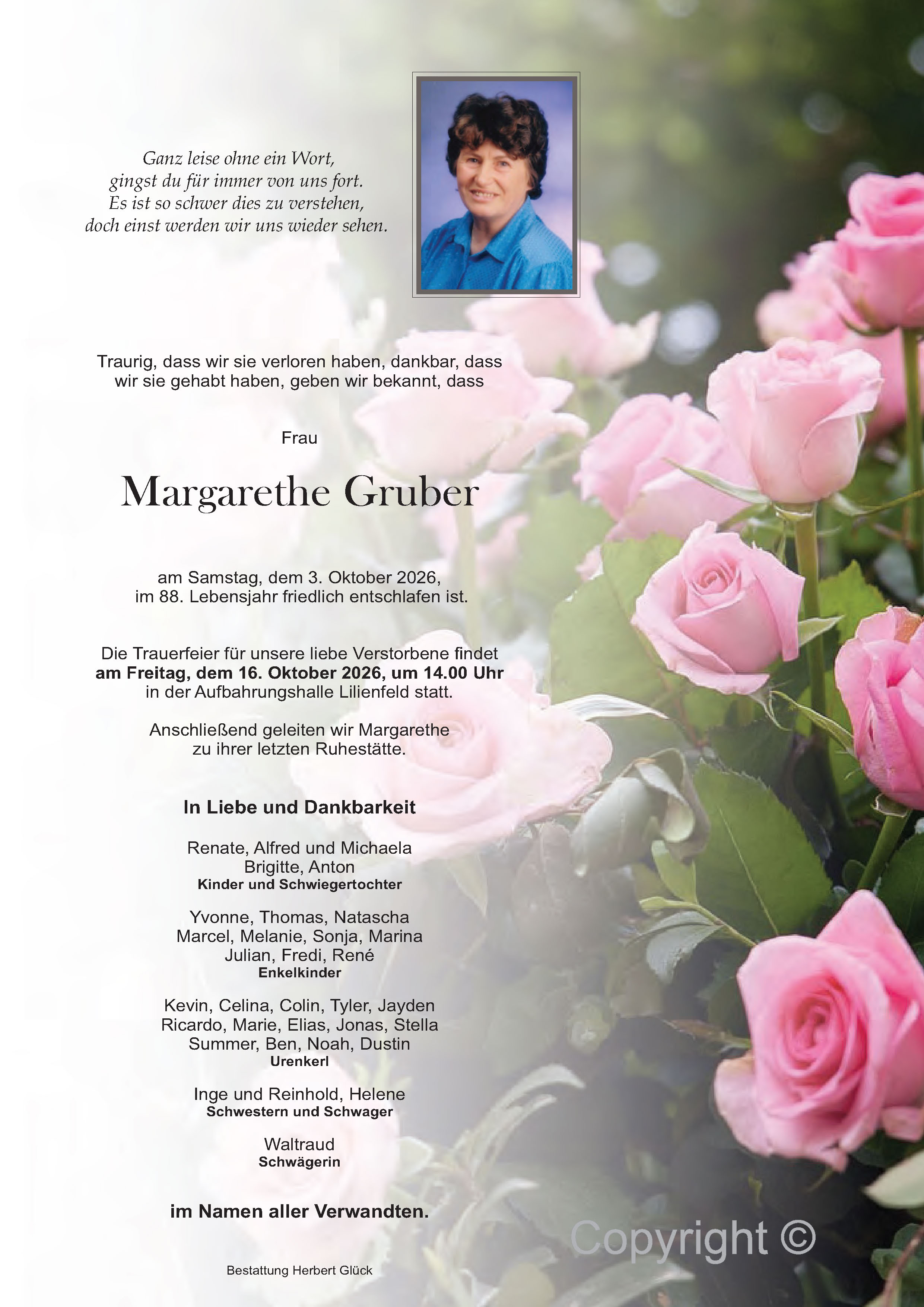Sterbefall Margarethe Gruber