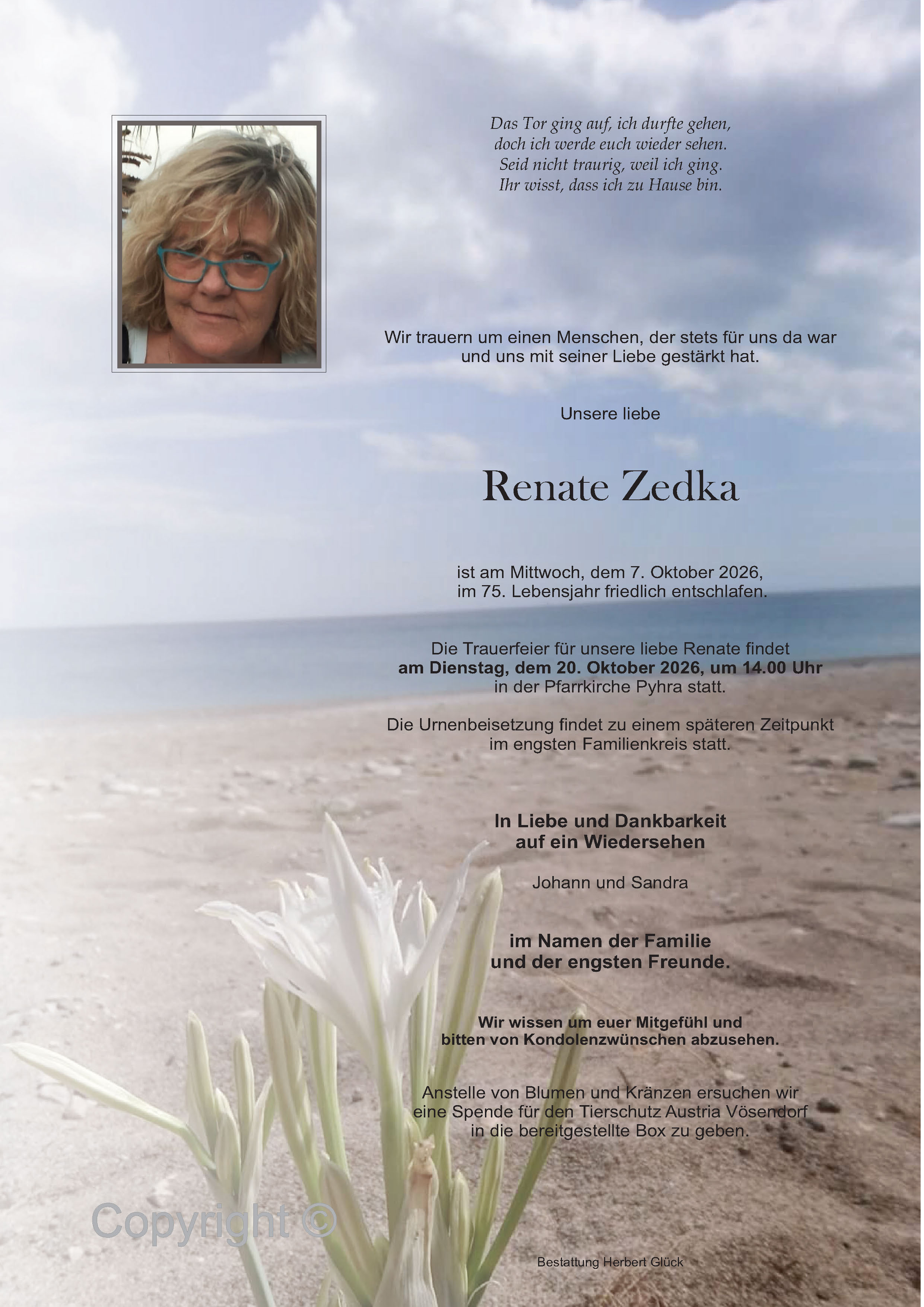 Sterbefall Renate Zedka