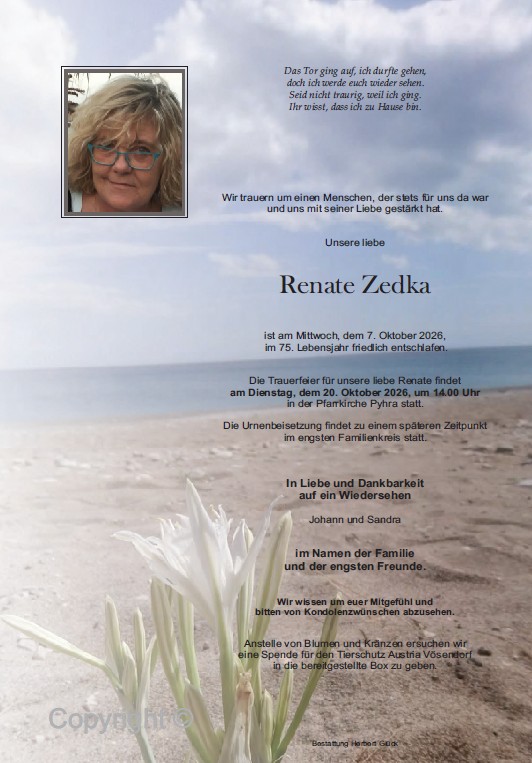 Sterbefall Renate Zedka