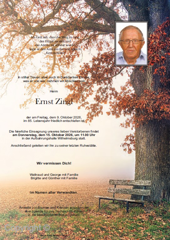 Sterbefall Ernst Zingl