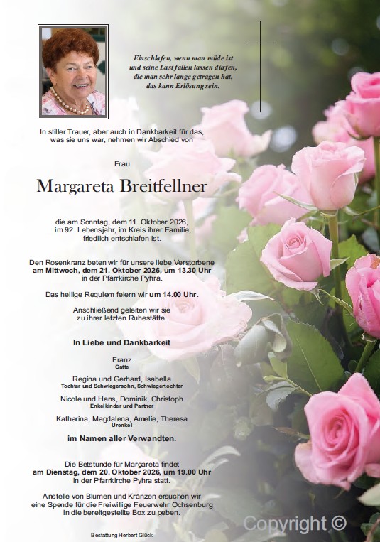 Sterbefall Margareta Breitfellner